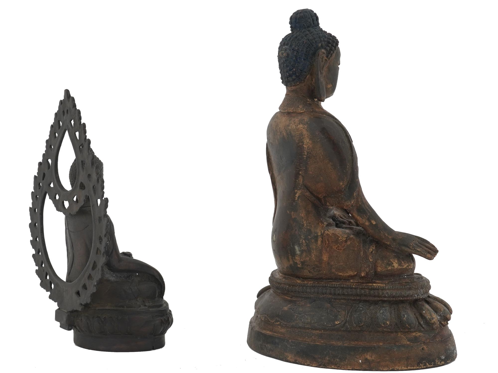 PAIR OF ASIAN PATINATED BRONZE STATUES OF BUDDHA PIC-2